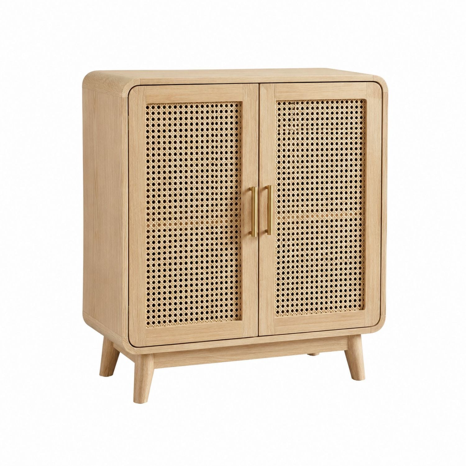 Wooden Cabinet with Cane Doors Light Brown