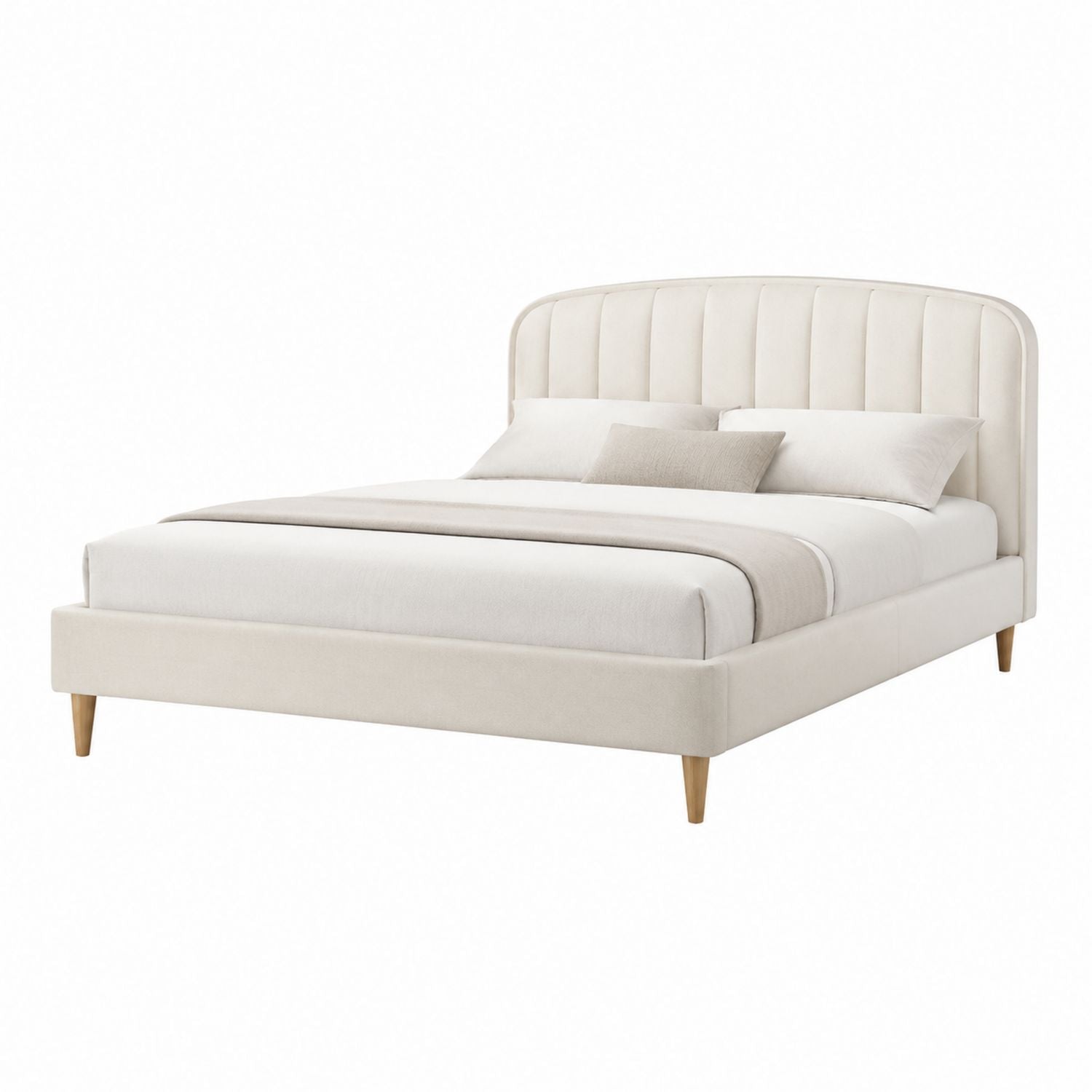 Velvet Upholstered Queen Size Bed with Wooden Legs