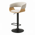Swivel Adjustable Bar Stool with Fabric, Wood, and Steel in Beige and Black