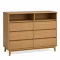 Oak Wood 6-Drawer Dresser with Open Shelves