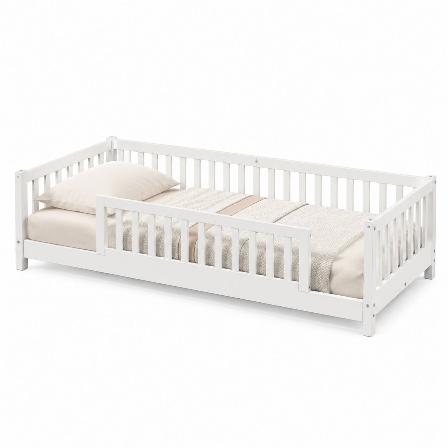 Wooden Toddler Bed with Guardrails White