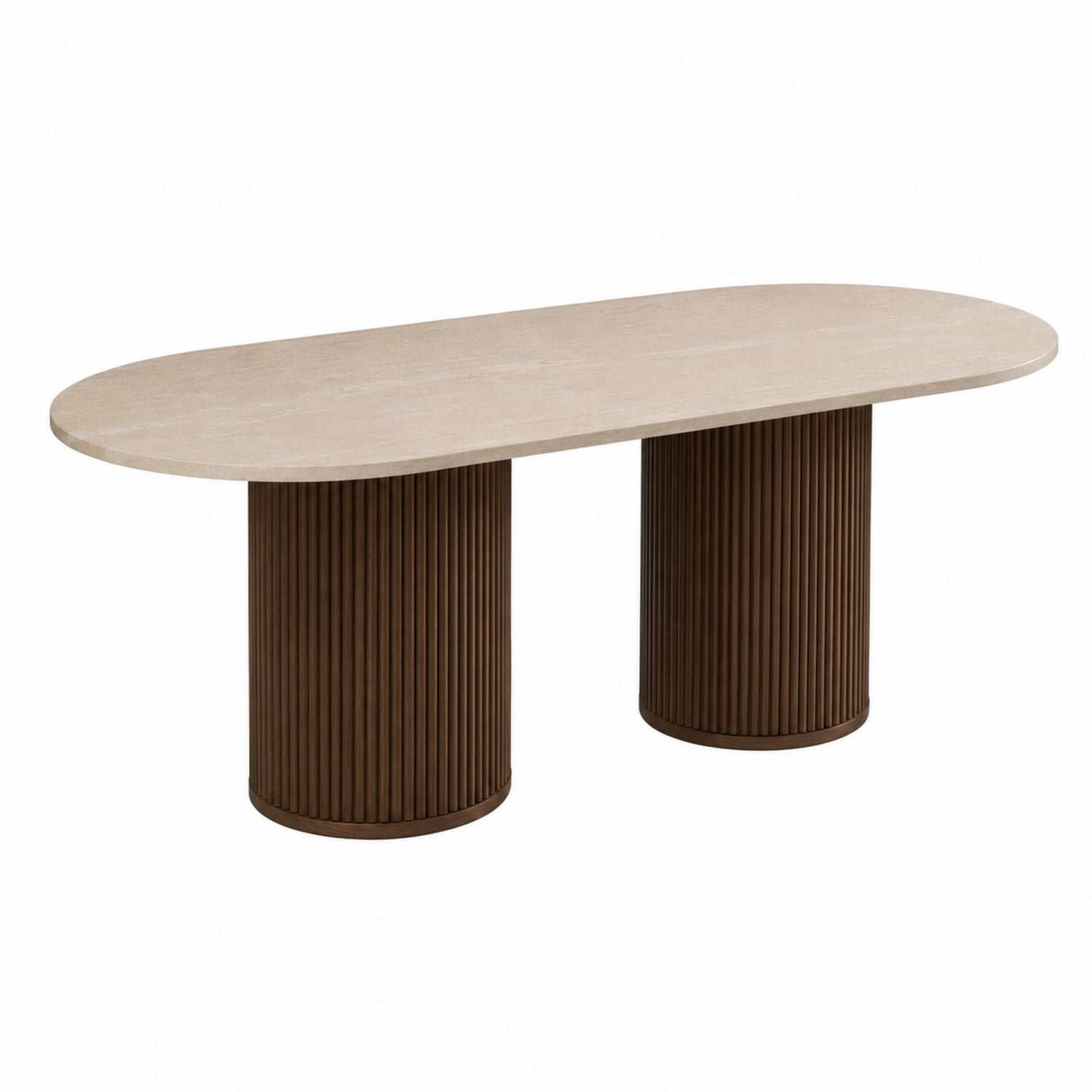 Oval Marble Dining Table with Dual Wooden Pedestal Base 200cm