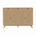 Wooden Sideboard with Rattan Doors and Drawers 150x40x85 cm