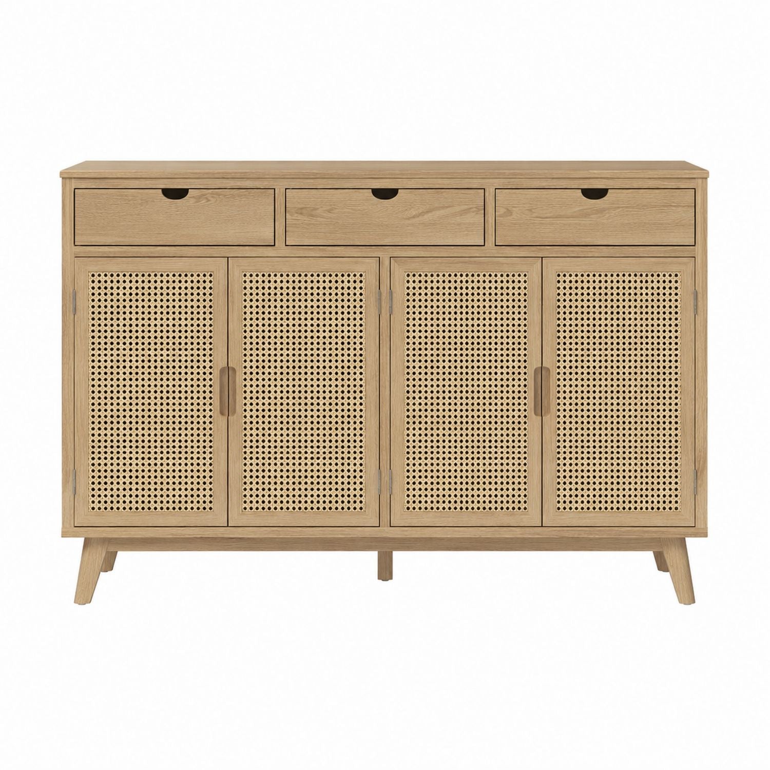 Wooden Sideboard with Rattan Doors and Drawers 150x40x85 cm