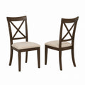 Set of 2 Wooden Dining Chairs with Linen Upholstery in Brown and Beige