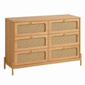Wooden Dresser with Rattan Drawers, 6-Drawer Chest, 120cm