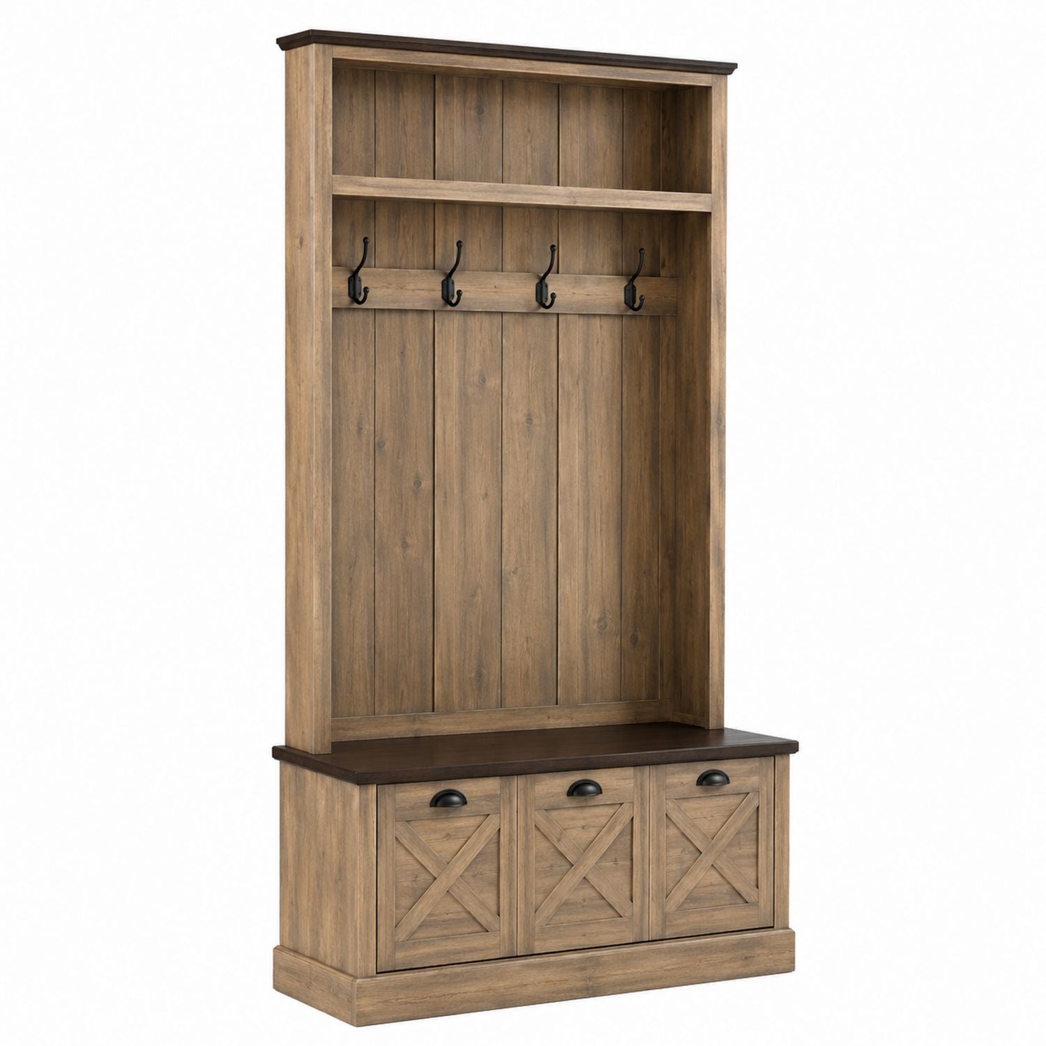 Wooden Hall Tree Coat Rack with Storage Bench