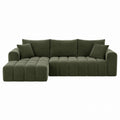 Green Corduroy L-Shaped Sectional Sofa with Cushions