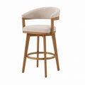 Wooden Swivel Bar Stool with Polyester Upholstery Beige