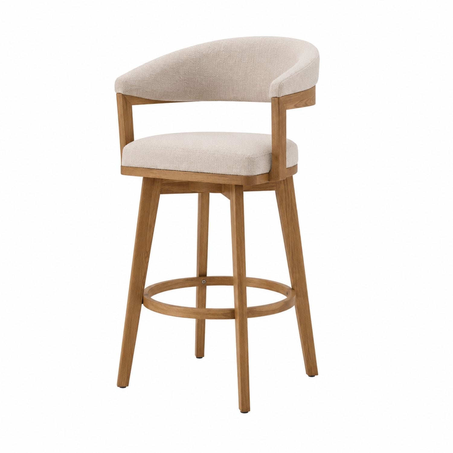 Wooden Swivel Bar Stool with Polyester Upholstery Beige