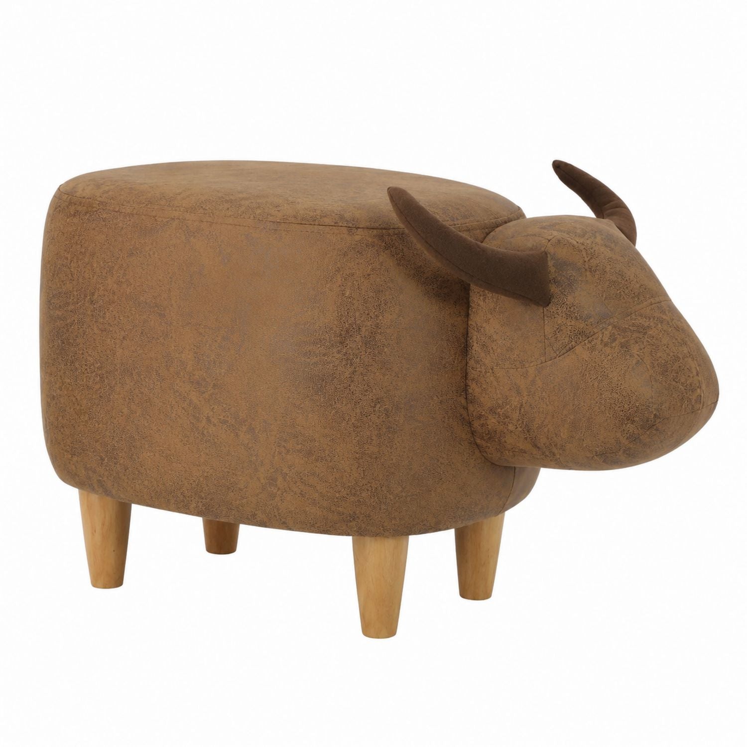 Animal-Shaped Faux Leather Ottoman Brown 65cm x 32cm x 37cm