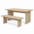 Oak Wood Rectangular Dining Table with Bench Set in Natural Finish