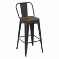 Metal Bar Stool with Wood Seat Black 76cm
