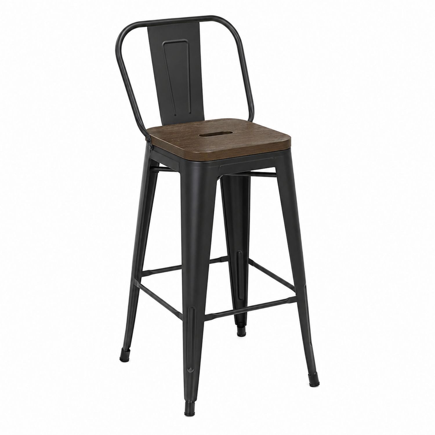 Metal Bar Stool with Wood Seat Black 76cm