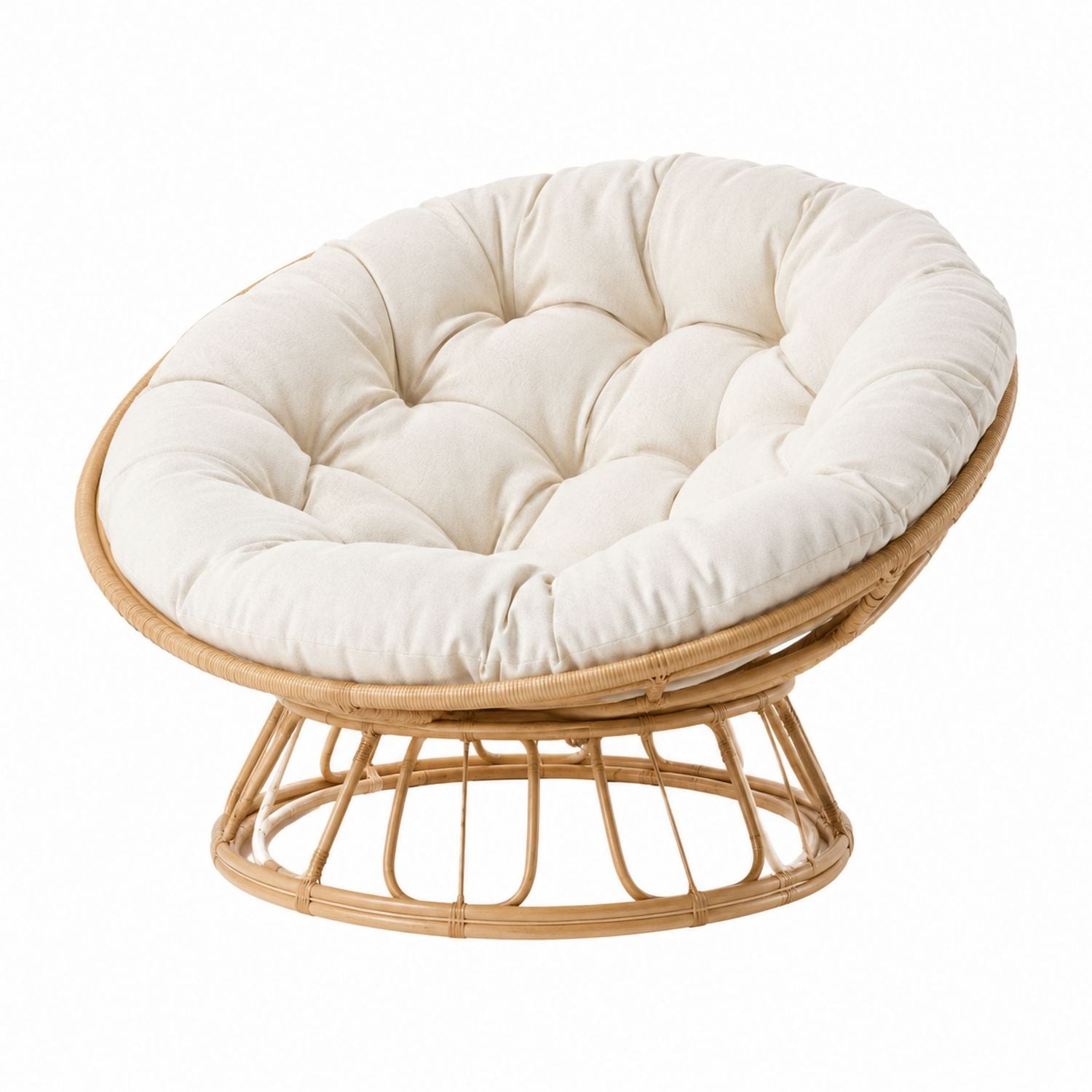 Rattan Papasan Chair with Polyester Cushion Beige Round 100cm