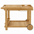 Teak Wood Outdoor Bar Cart with Wheels