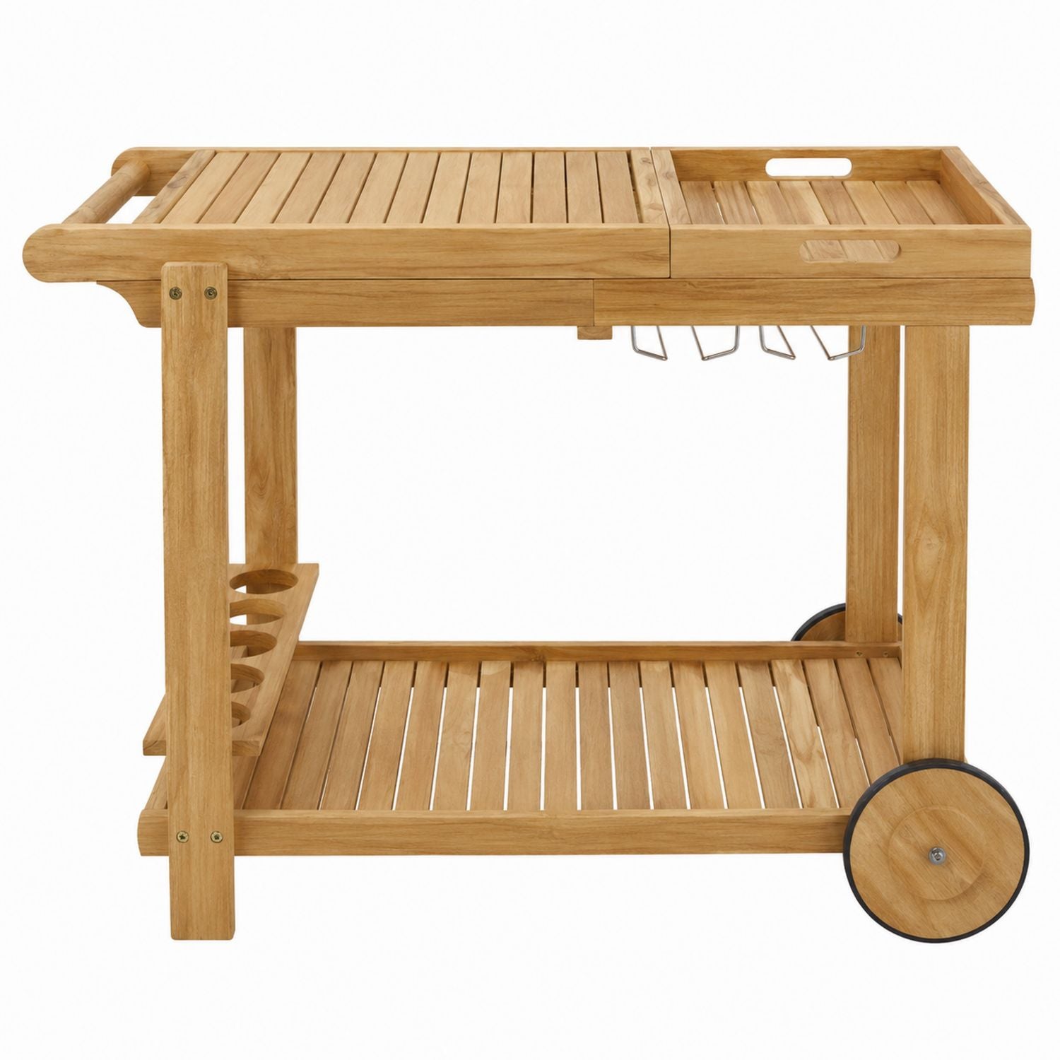 Teak Wood Outdoor Bar Cart with Wheels
