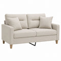 Beige Fabric Upholstered Loveseat Sofa with Wood Legs 142cm