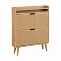 Wooden Shoe Storage Cabinet with Rattan Front, Two Compartments, 90cm Tall