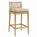 Wood Bar Stool with Rope Backrest and Beige Cushion