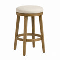 Oak Bar Stool with Linen Cushion Beige Round 75cm