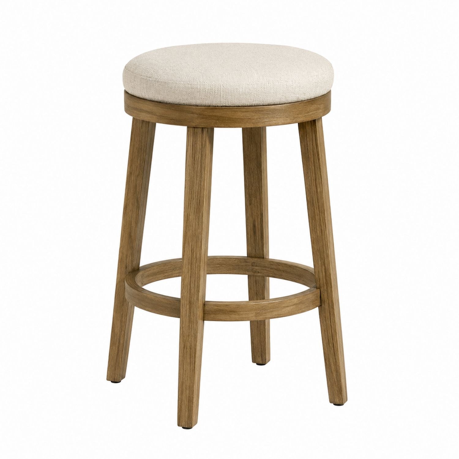 Oak Bar Stool with Linen Cushion Beige Round 75cm