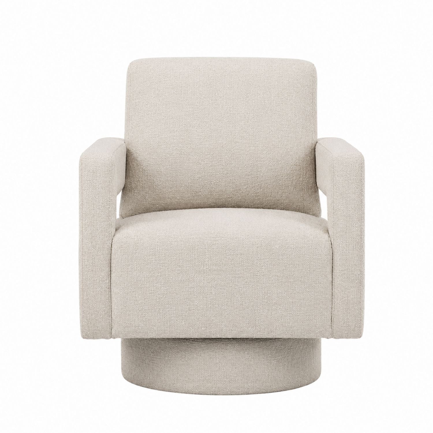 Beige Boucle Fabric Swivel Armchair, 80cm x 80cm x 85cm