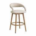 Bar Stool Solid Wood Frame Polyester Fabric Beige 76cm Height