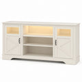 White Wood Entertainment Center with Barn Doors and Adjustable Shelves 60in