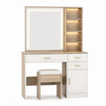 Wood Vanity Set with LED Mirror and Storage Shelves