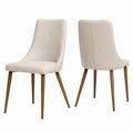 Set of 2 Upholstered Dining Chairs with Metal and Wood Legs Beige