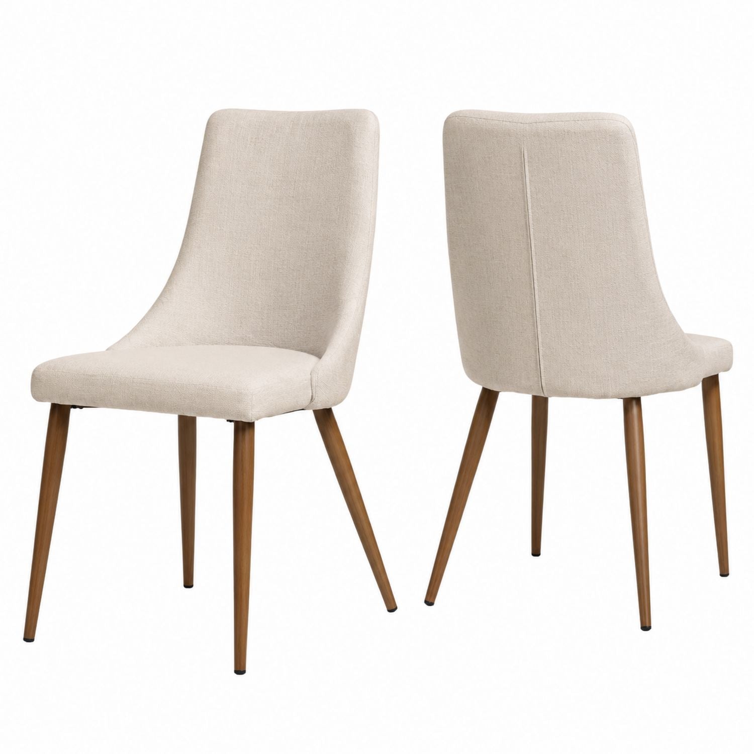 Set of 2 Upholstered Dining Chairs with Metal and Wood Legs Beige