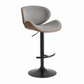 Adjustable Height Bar Stool with Grey Fabric and Bentwood Walnut Backrest
