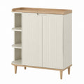 MDF and Solid Wood Shoe Storage Cabinet with Shelves Beige Walnut