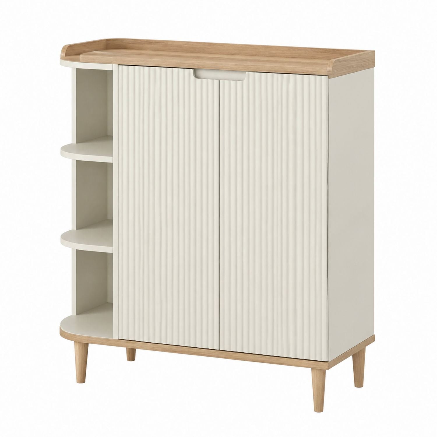 MDF and Solid Wood Shoe Storage Cabinet with Shelves Beige Walnut