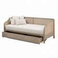 Oak Wood Daybed with Rattan Panels and Trundle Beige 210cm