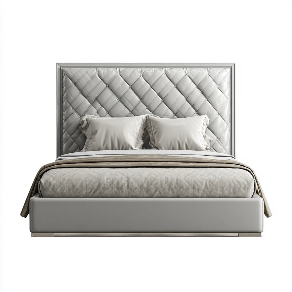 Double Bed Upholstered 160x200x110 cm - Light Grey - Modern Design