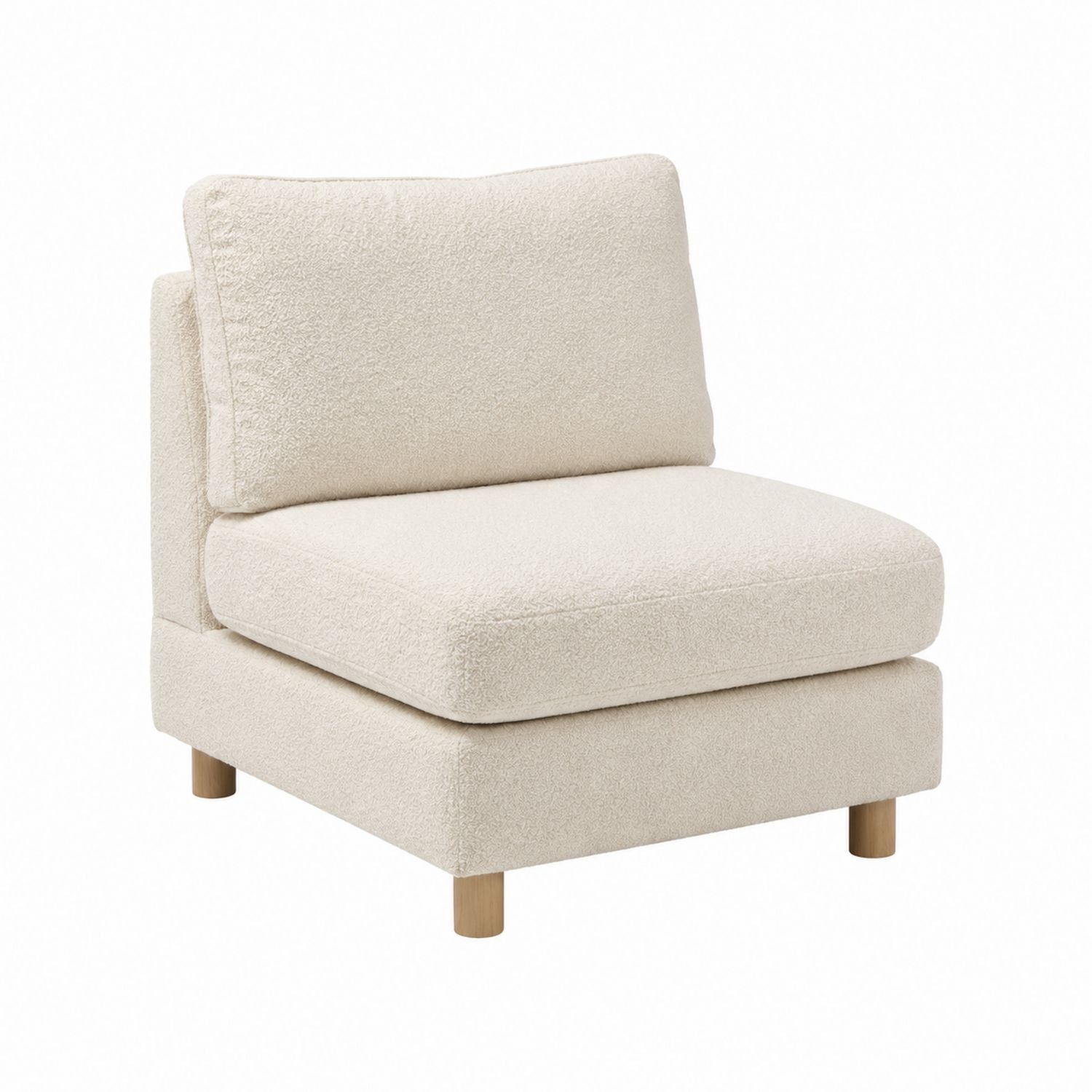Ivory Bouclé Armless Accent Chair with Wooden Legs