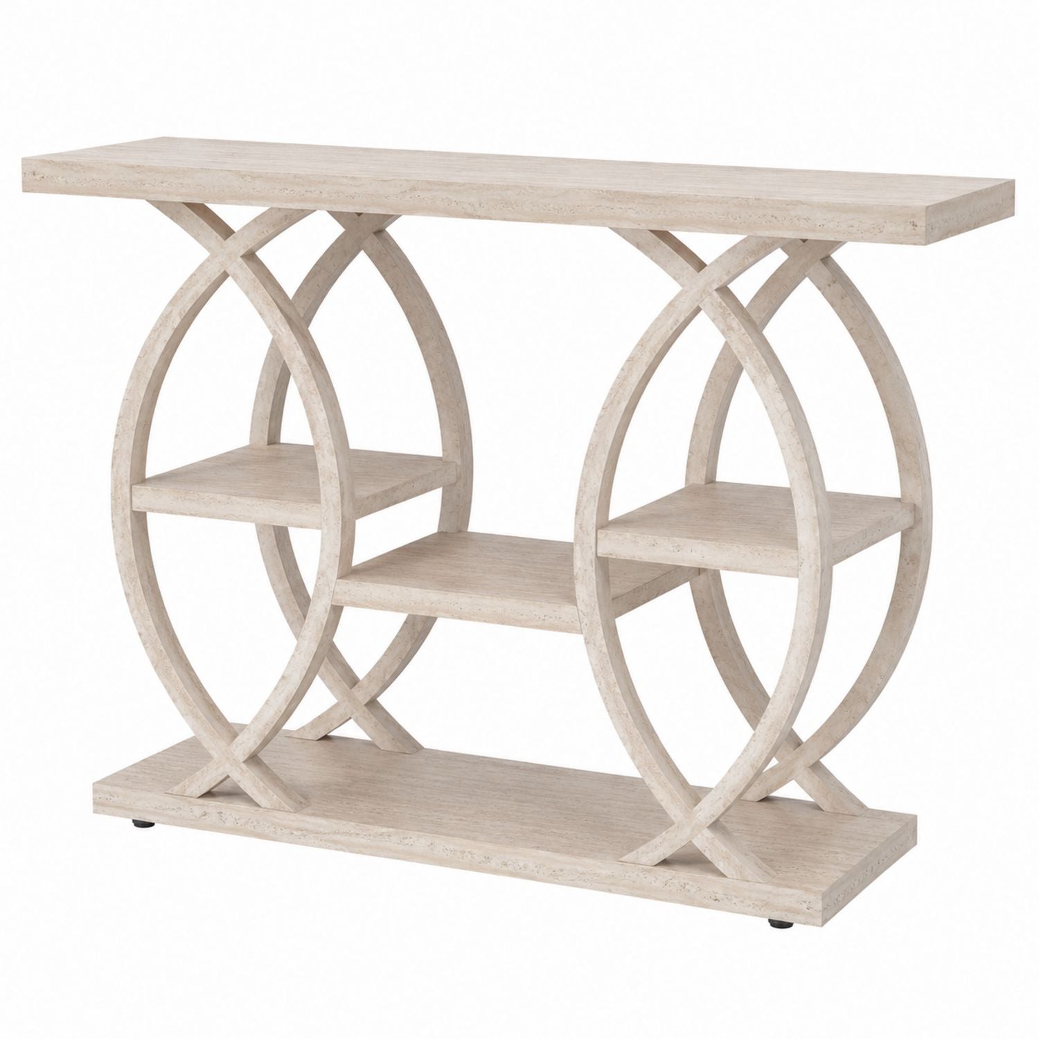 MDF Console Table Light Sand Circular Shelves 120cm x 40cm x 80cm