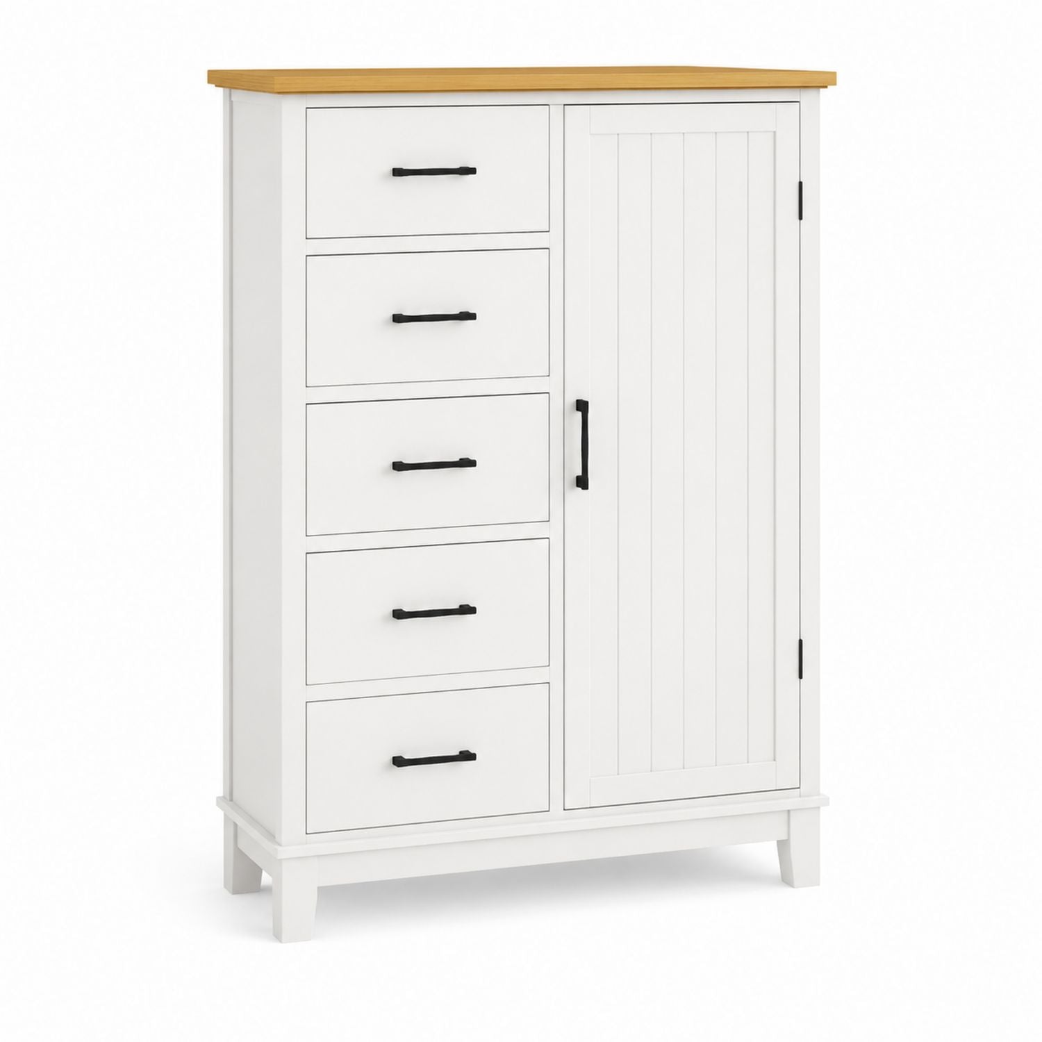White Wood Storage Cabinet with Drawers and Door