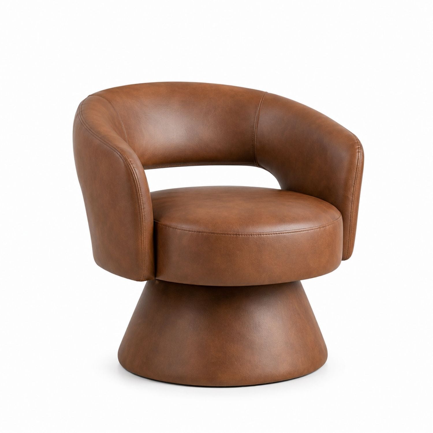 Brown PU Leather Swivel Armchair with Rounded Backrest