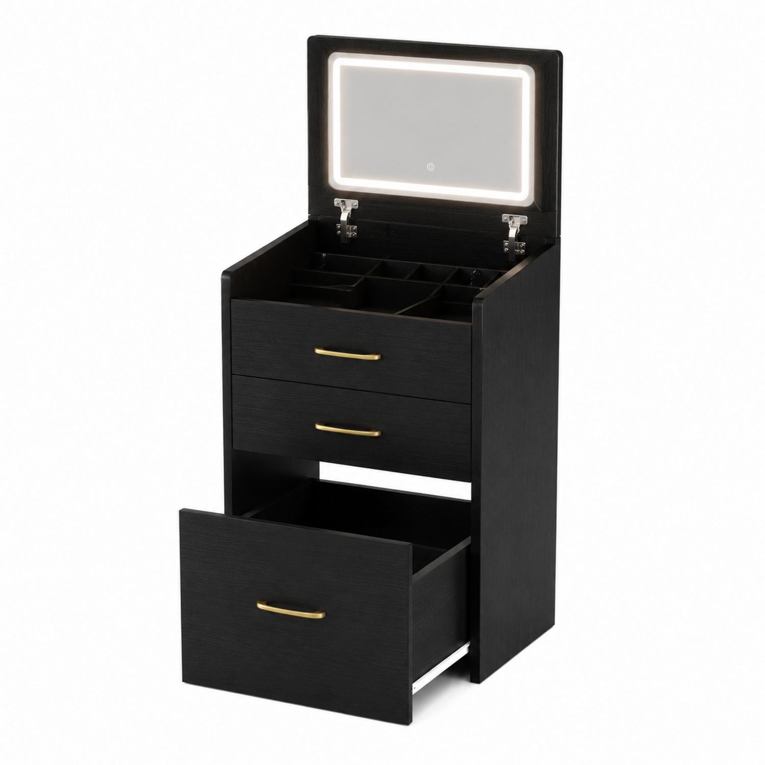Black Wood Vanity with Mirror and Drawers