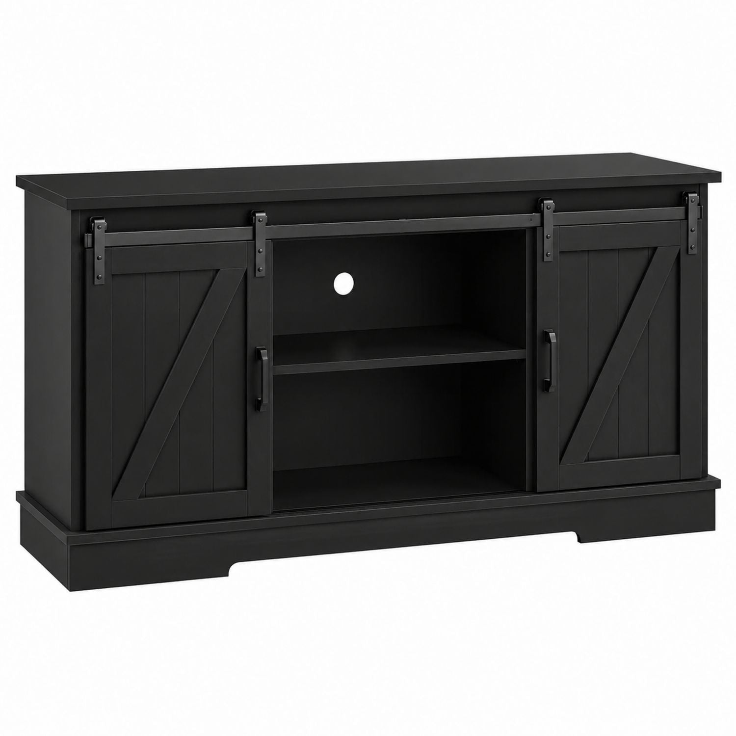 Black MDF TV Stand with Sliding Barn Doors 152cm x 40cm x 80cm