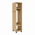 Wooden Wardrobe with Casters, Open Shelves, and Hooks 40x40x160 cm