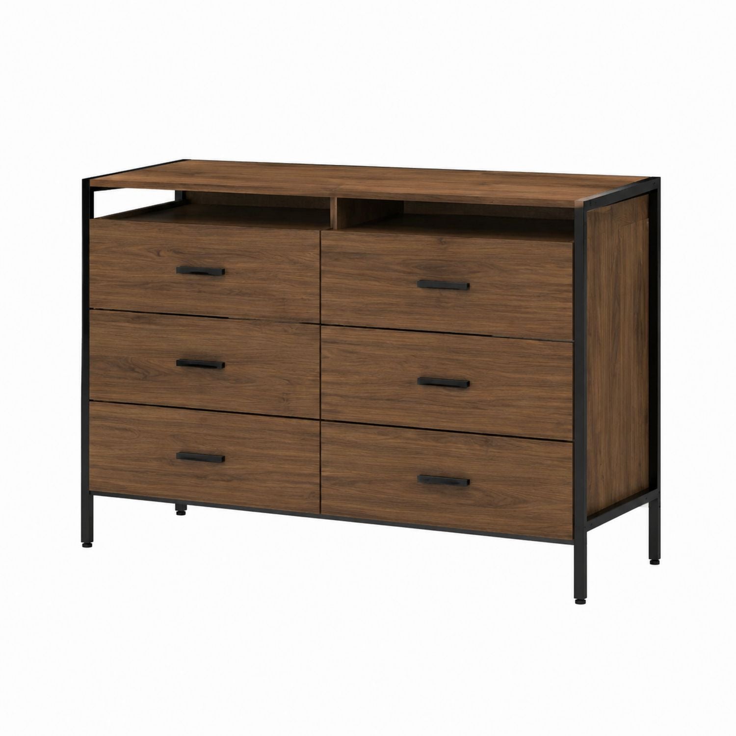 Engineered Wood Dresser with Metal Frame 6 Drawers Walnut Brown