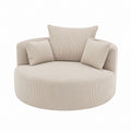 Round Fabric Lounge Chair with Beige Corduroy Upholstery, 120cm Diameter