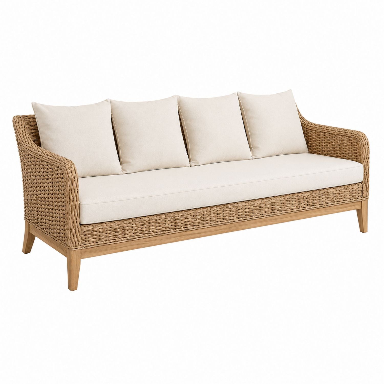 Rattan Sofa with Beige Polyester Cushions 220cm