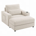Beige Corduroy Recliner Chair with Ottoman and Cup Holder