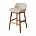Solid Wood Bar Stool Beige Upholstered Seat 29.5in Height