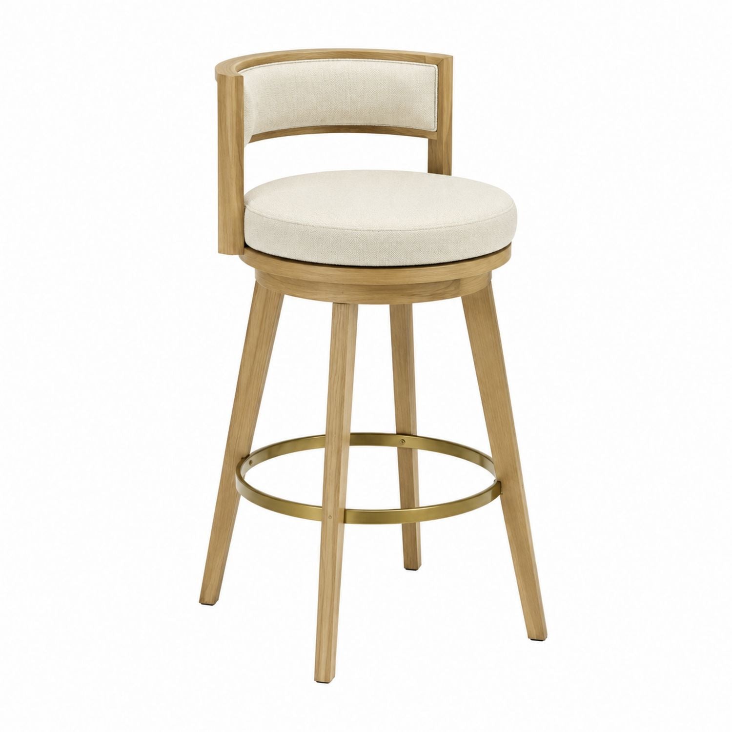 Swivel Bar Stool with Wood Frame and Linen Fabric Upholstery